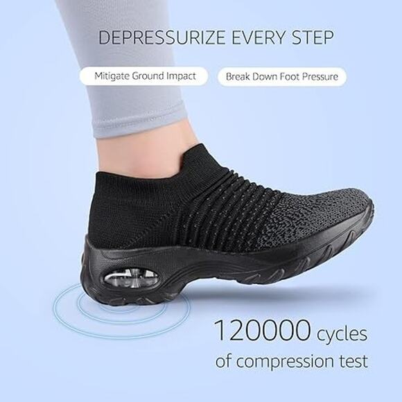 HKR Walking Shoes Arch Support Non Slip Work Shoes Breathable Knit, Black, Sz 8 - Picture 2 of 5